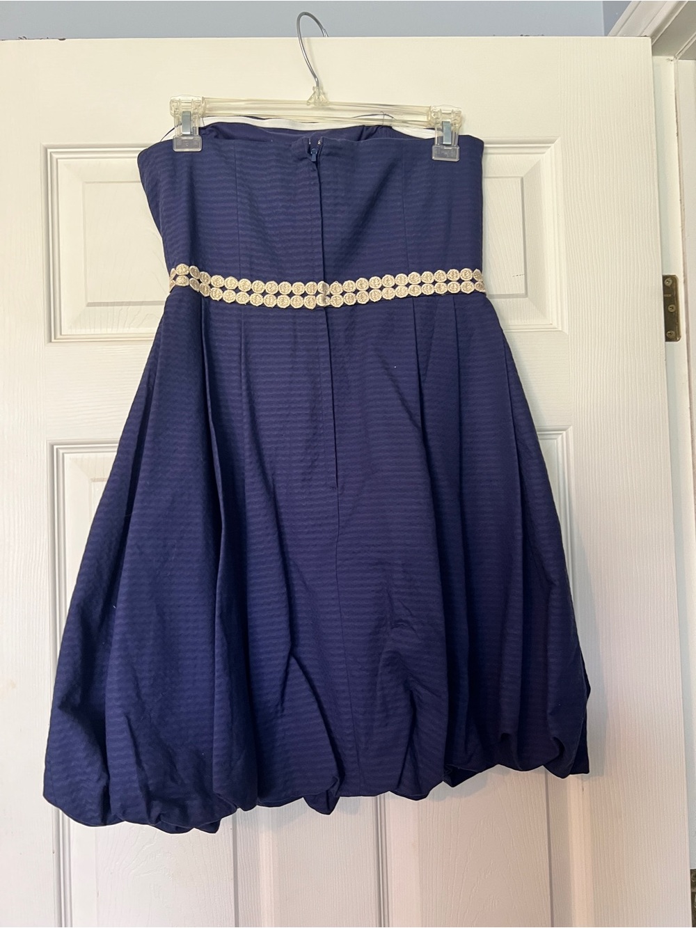 Lilly Pulitzer Strapless Navy Blue Gold Lace Regency Bubble Hem dress sz 2 - Picture 3 of 4